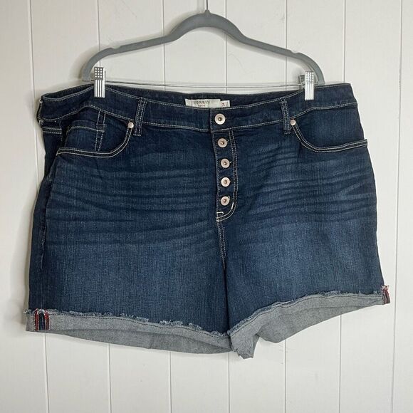 Torrid Denim Womens Plus Size 24 Button Fly Shorts Blue Pockets Raw Hem - Picture 1 of 7